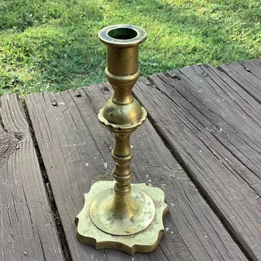 Vintage Brass‎ Candlestick Holder Ornate Square Base Traditional Single Light